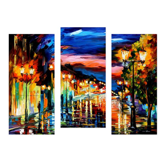 Leonid Afremov, oil on canvas, palette knife, buy original paintings, art,  famous artist, biography, official page, online gallery, scape,  outdoors, autumn, town, park, leaf, fall, European cities,  city, night, streets, rain, Israel, Jerusalem